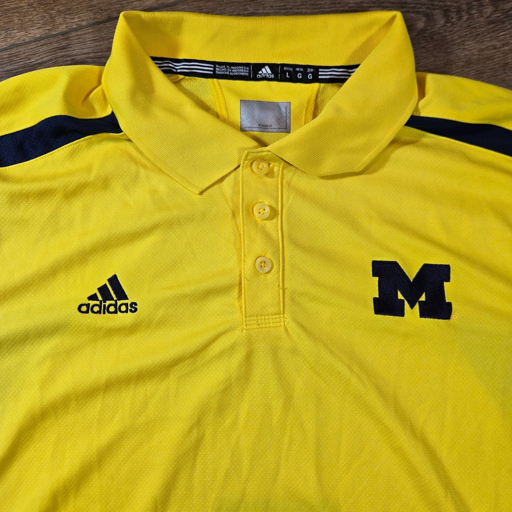 Adidas Golf Michigan Wolverines Polo Mens L Yellow Climalite NCAA Preppy - Picture 2 of 10